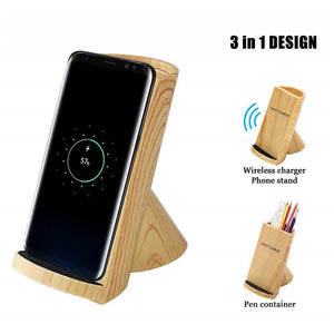 Wireless Charger Stand Wood Grain Replacement, 10W built in 2 charging coils