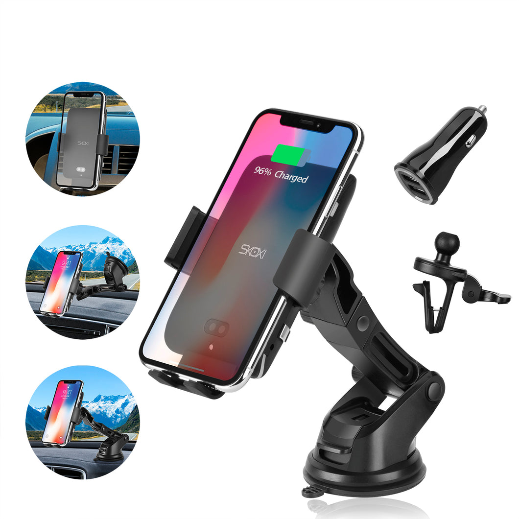 SKOXI Wireless Car Charger,10W/7.5W Qi Fast Charger Auto Clamping Infrared Sensor Car Mount